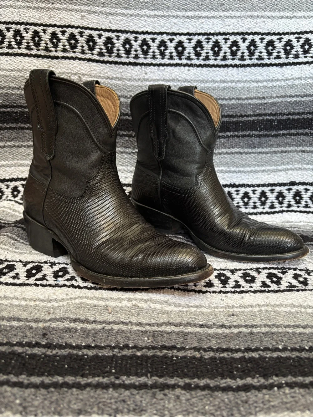 Tecovas The Josie Black Genuine Lizard Exotic Western Ankle Boots Size 7B